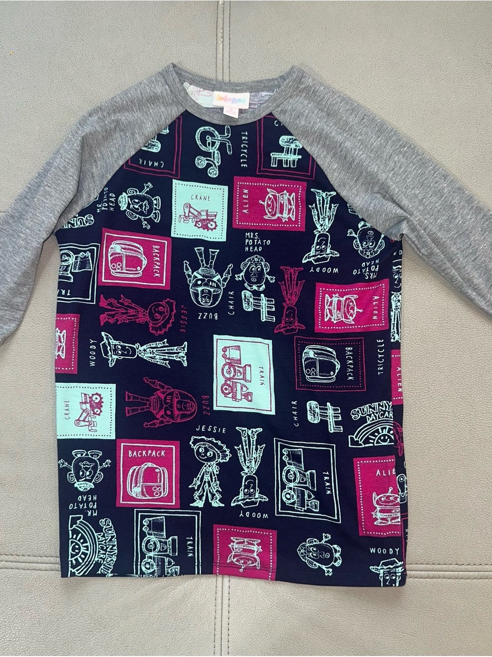 Kids Raglan Tee with Toy Story Patchwork Print - Gray Sleeves